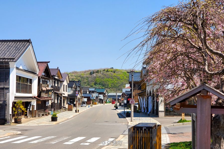 Inishie Kaido streetscape with cherry blossoms