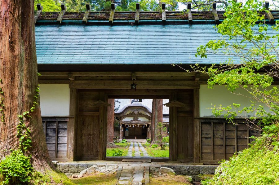 Traditional wooden gate at Mount Haguro.