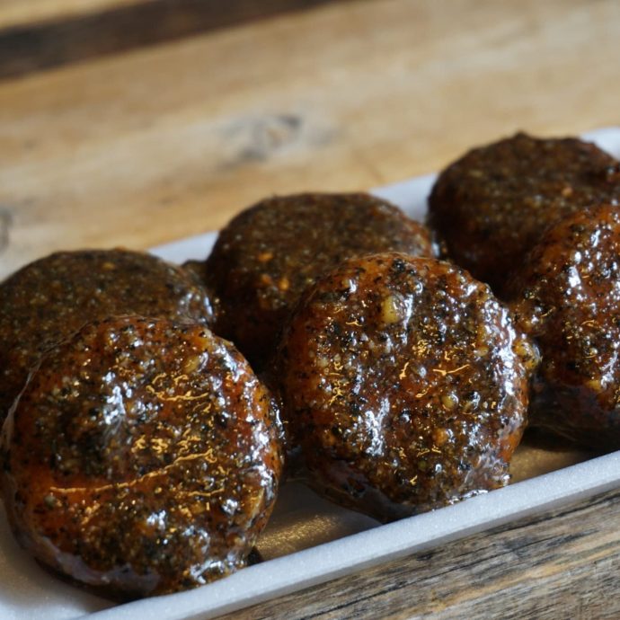 Gohei mochi (grilled rice cakes) on skewers.