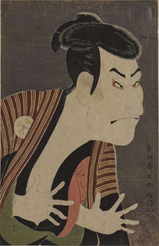 Ukiyo-e print by Sharaku depicting the Kabuki actor Otani Oniji III with a dramatic grimace.